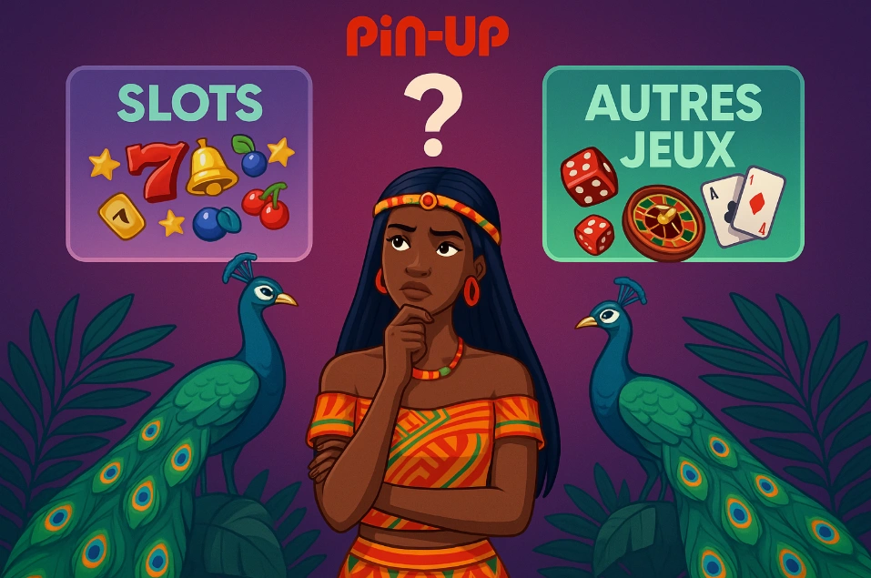 Capture d’écran imaginaire montrant des machines à sous colorées et une table de roulette sur PinUp Casino Congo
